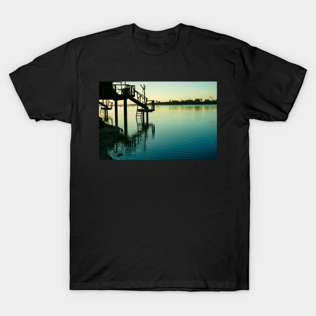 Steps from cabin leading into idyllic tropical lagoon. T-Shirt by brians101